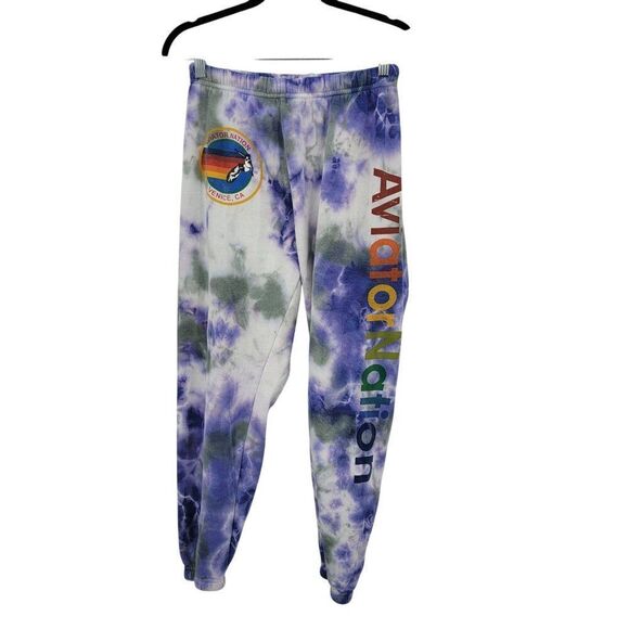 Aviator Nation Hamptons Sweatpants Sz S Logo Tie-Dye Cloud Purple Spell Out - Picture 13 of 13